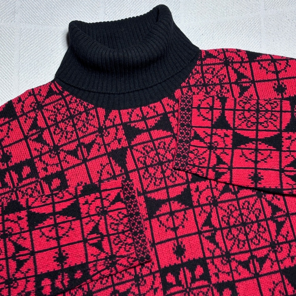 Vintage Benetton Turtleneck Sweater Mens Small Geometric Fair Isle Wool Italy
